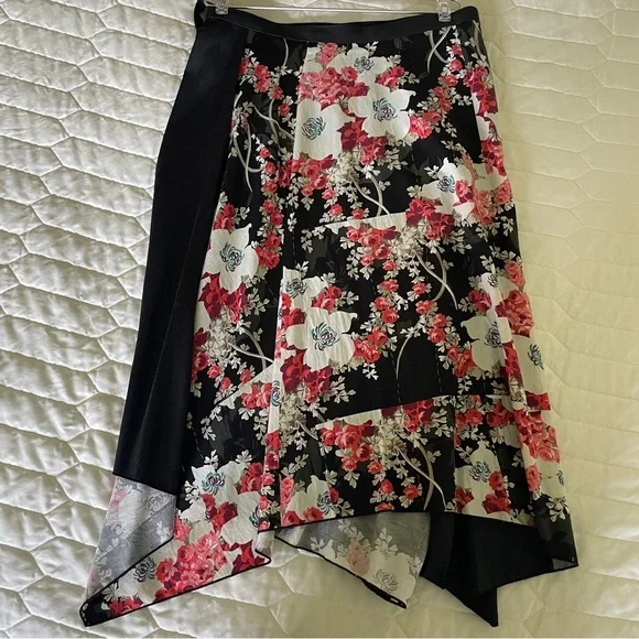 Rag & Bone Black Red Floral Liv Asymmetric Wrap Skirt Size 4 - Picture 5 of 8